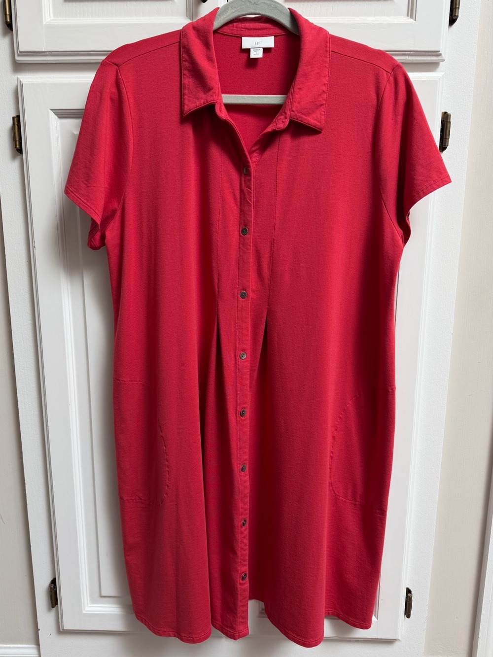 J. Jill Pima Cotton Collared Button Front Dress Red Size Large Petite